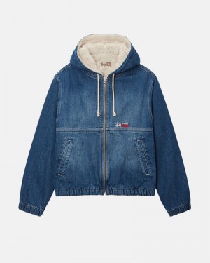 Stüssy Arbets Denim Sherpa Jacka Blå | Sverige 071CYDBXR