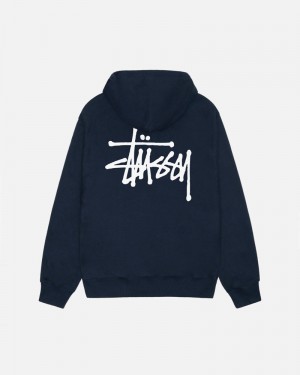 Stüssy Basic Hoodie Marinblå | Sverige 610DTQPYE