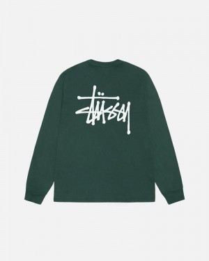 Stüssy Basic LS Pigment Dyed T-shirt Gröna | Sverige 348MLXIUD