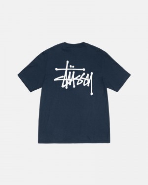 Stüssy Basic T-shirt Marinblå | Sverige 398KEATMZ