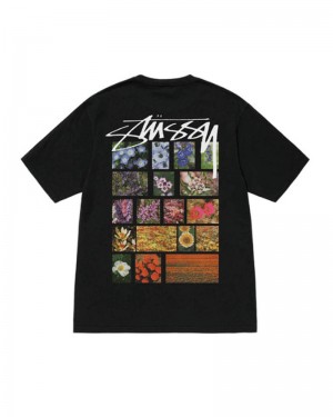 Stüssy Flower Grid Pigment Dyed T-shirt Svarta | Sverige 896JQFXLP