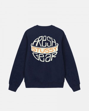 Stüssy Fresh Gear Crew Sweatshirt Blå | Sverige 257WJNOLY