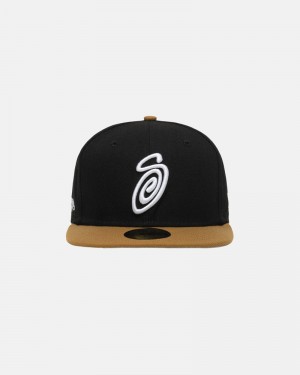 Stüssy New Era 59Fifty Curly S Kepsar Svarta Guld | Sverige 396JKVQFH