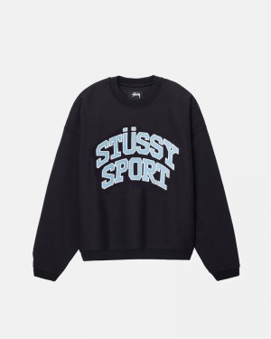 Stüssy Sport Relaxed Oversized Crew Sweatshirt Svarta | Sverige 530ALZGDE