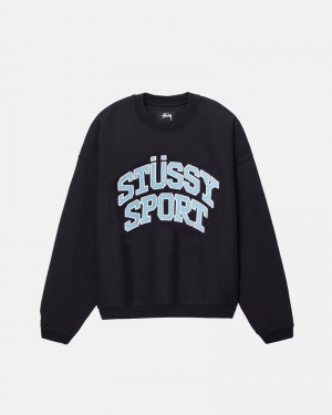 Stüssy Sport Relaxed Oversized Crew Sweatshirt Svarta | Sverige 139BHPQGK