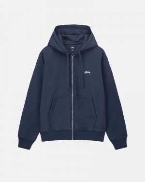 Stüssy Stock Logo Zip Hoodie Marinblå | Sverige 718RGYQKW