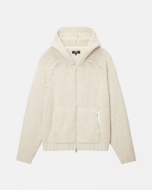 Stüssy Tjock Knit Zip Hoodie Vita | Sverige 510SUQRPB