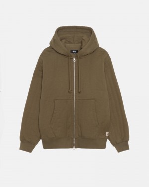 Stüssy Vertical Quiltad Zip Hoodie Olivgröna | Sverige 580GZDHTP