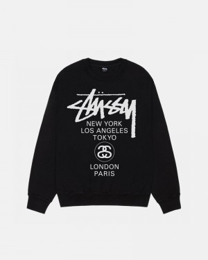 Stüssy World Tour Crew Pigment Dyed Sweatshirt Svarta | Sverige 375GOUYQP