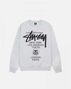 Stüssy World Tour Crew Sweatshirt Grå | Sverige 129EOQHCU