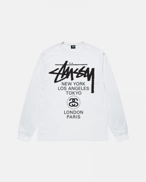 Stüssy World Tour LS T-shirt Vita | Sverige 526ZQVBHP