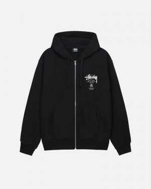 Stüssy World Tour Zip Hoodie Svarta | Sverige 120IQFWMZ