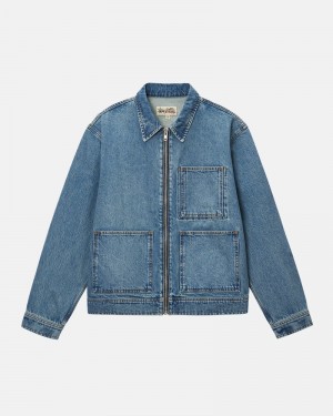 Stüssy Zip Arbets Denim Jacka Blå | Sverige 048BWFNAO