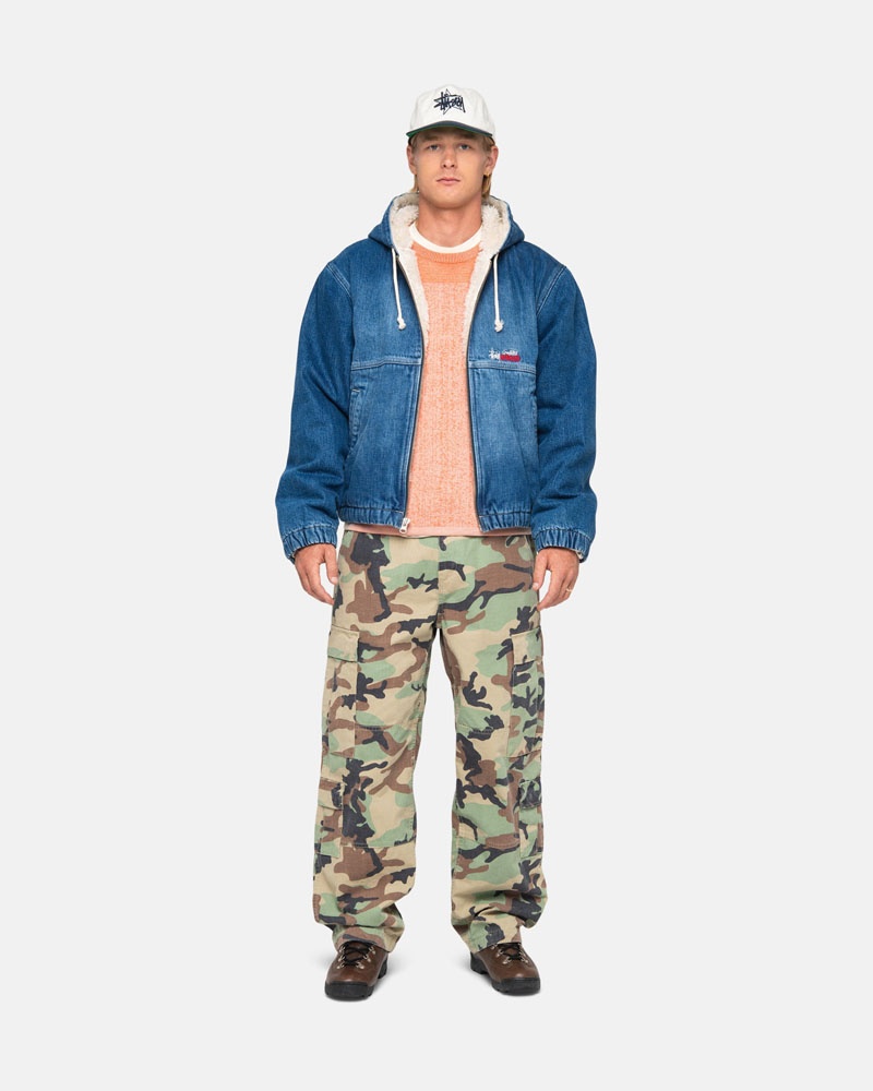 Stüssy Arbets Denim Sherpa Jacka Blå | Sverige 071CYDBXR