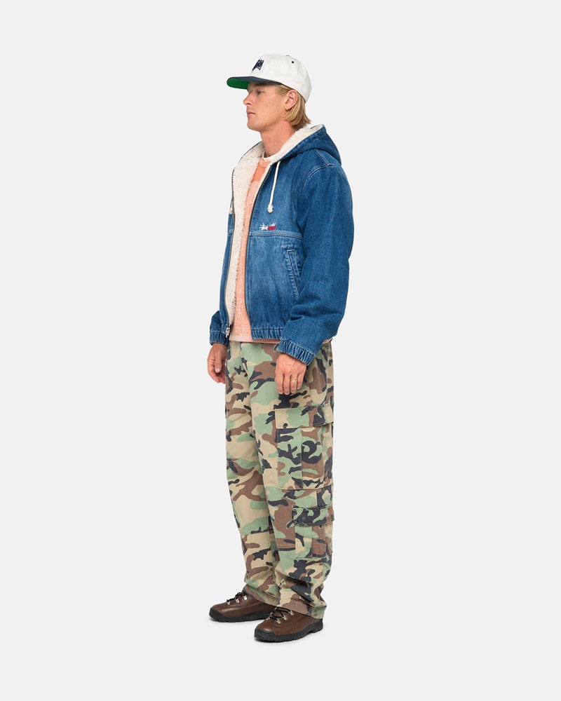 Stüssy Arbets Denim Sherpa Jacka Blå | Sverige 071CYDBXR