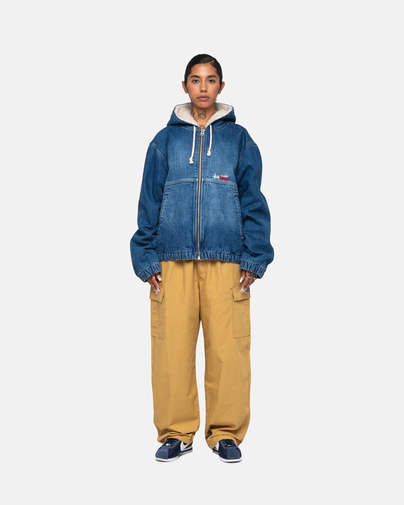 Stüssy Arbets Denim Sherpa Jacka Blå | Sverige 071CYDBXR