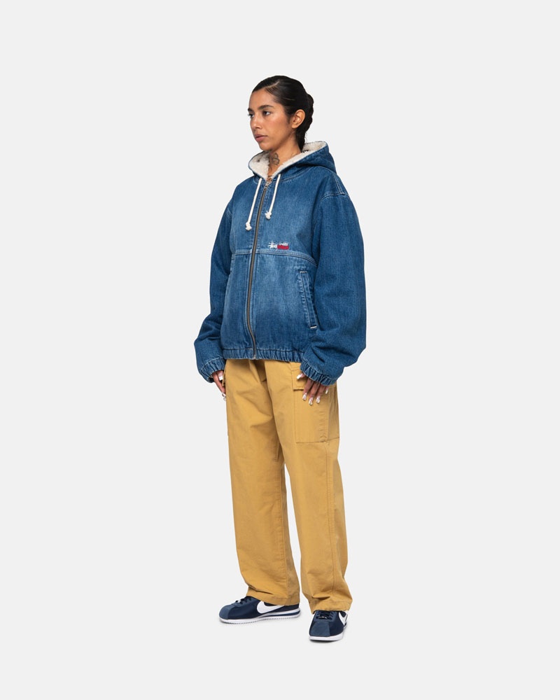 Stüssy Arbets Denim Sherpa Jacka Blå | Sverige 071CYDBXR