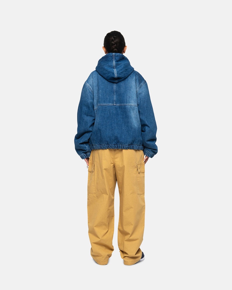 Stüssy Arbets Denim Sherpa Jacka Blå | Sverige 071CYDBXR