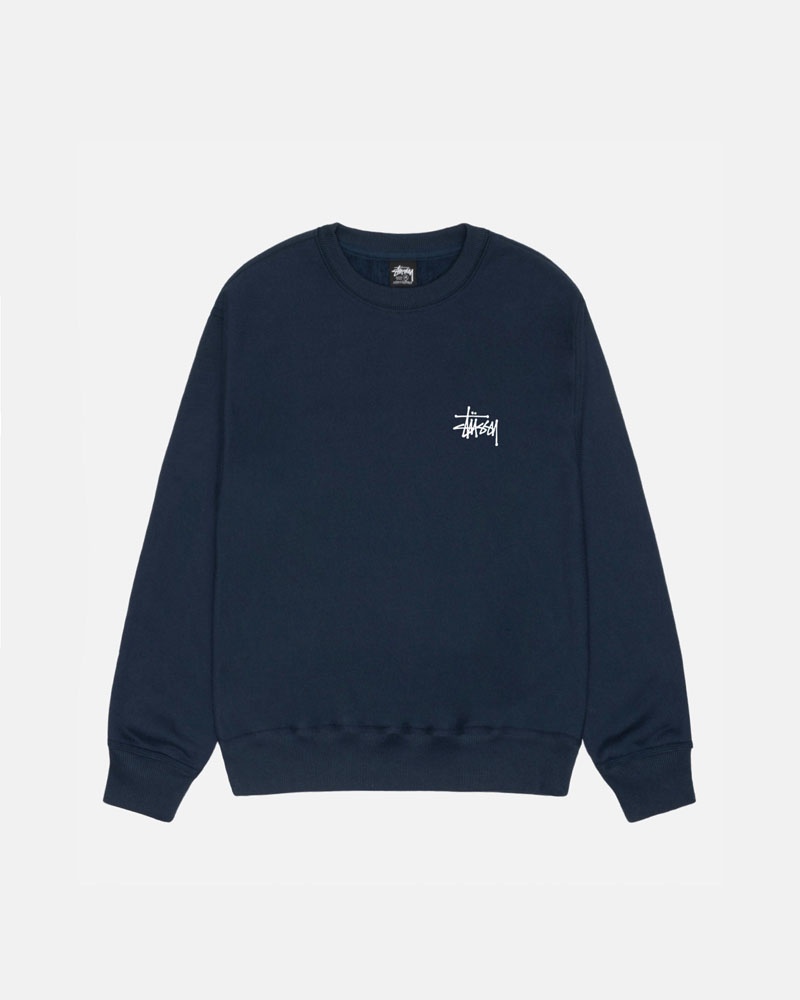 Stüssy Basic Crew Sweatshirt Marinblå | Sverige 106THSLPZ