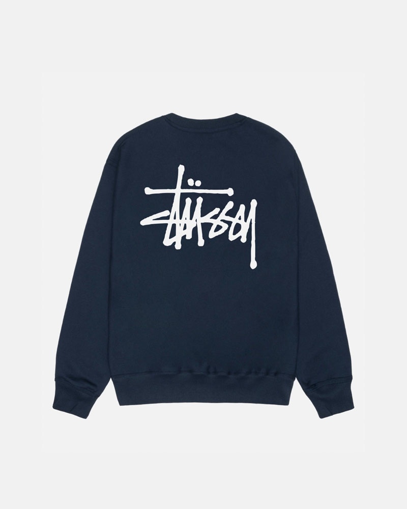 Stüssy Basic Crew Sweatshirt Marinblå | Sverige 106THSLPZ