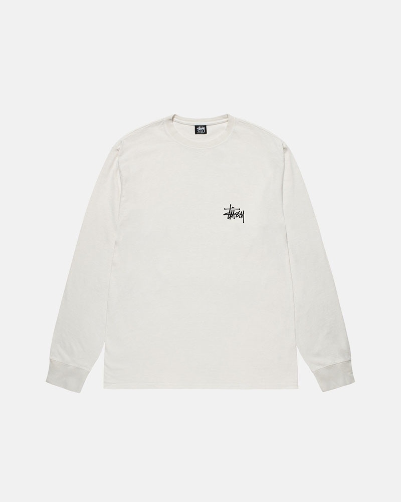 Stüssy Basic LS Pigment Dyed T-shirt Beige | Sverige 712IHJSCU