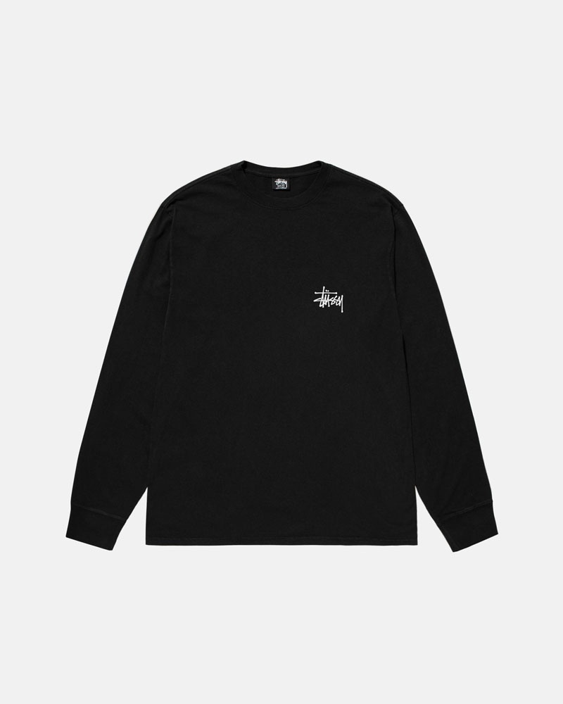 Stüssy Basic LS Pigment Dyed T-shirt Svarta | Sverige 361KMGNEX