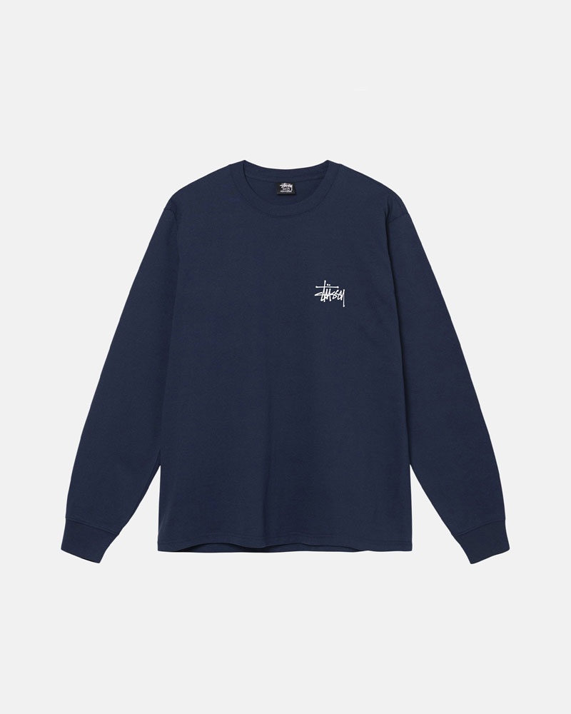 Stüssy Basic LS T-shirt Marinblå | Sverige 510RYCXIF