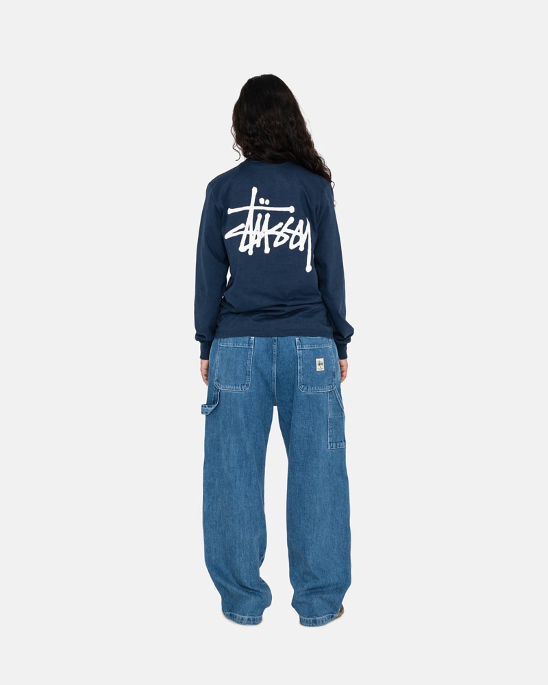 Stüssy Basic LS T-shirt Marinblå | Sverige 510RYCXIF