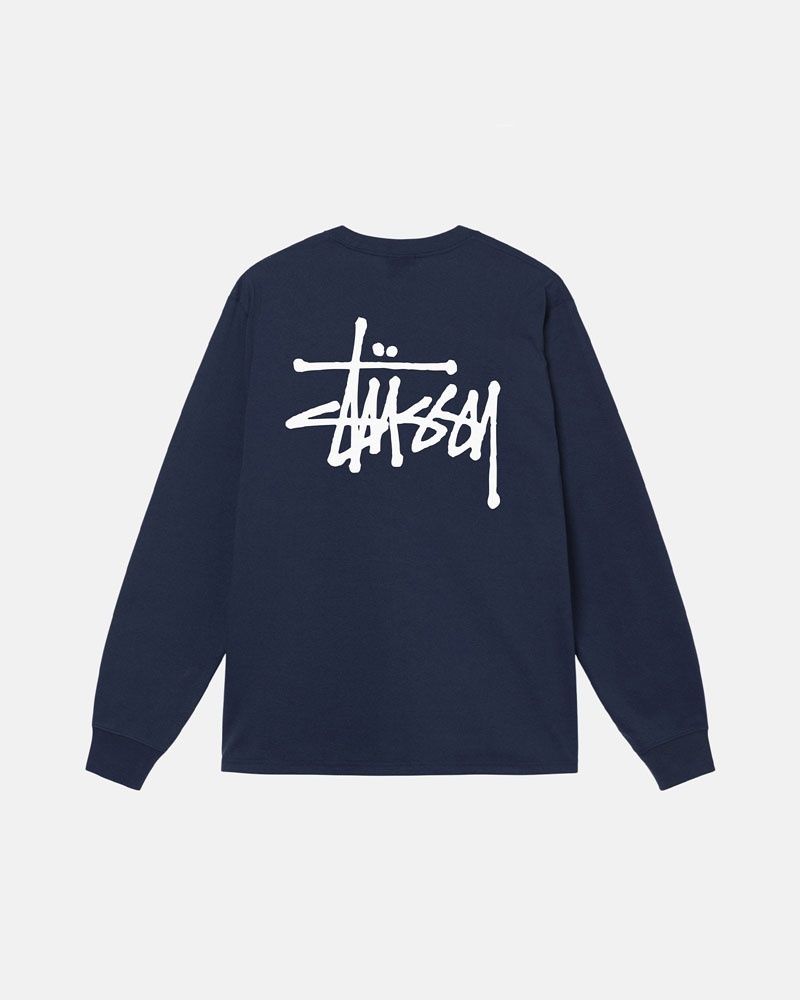 Stüssy Basic LS T-shirt Marinblå | Sverige 510RYCXIF