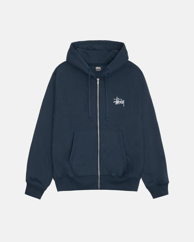 Stüssy Basic Zip Hoodie Marinblå | Sverige 490DJRHGE