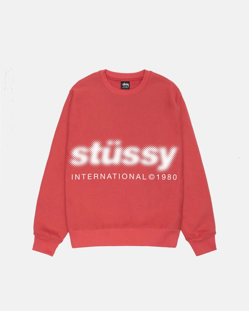 Stüssy Blur Crew Sweatshirt Röda | Sverige 263WYPNIA