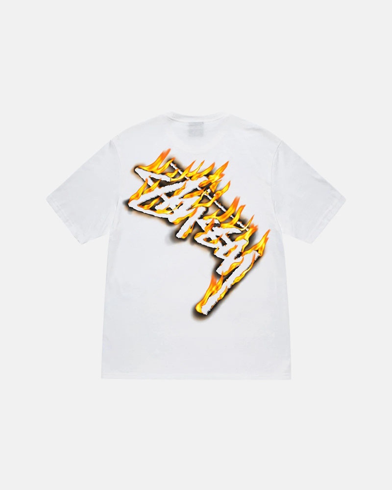 Stüssy Burning Stock T-shirt Vita | Sverige 839UEXJLA