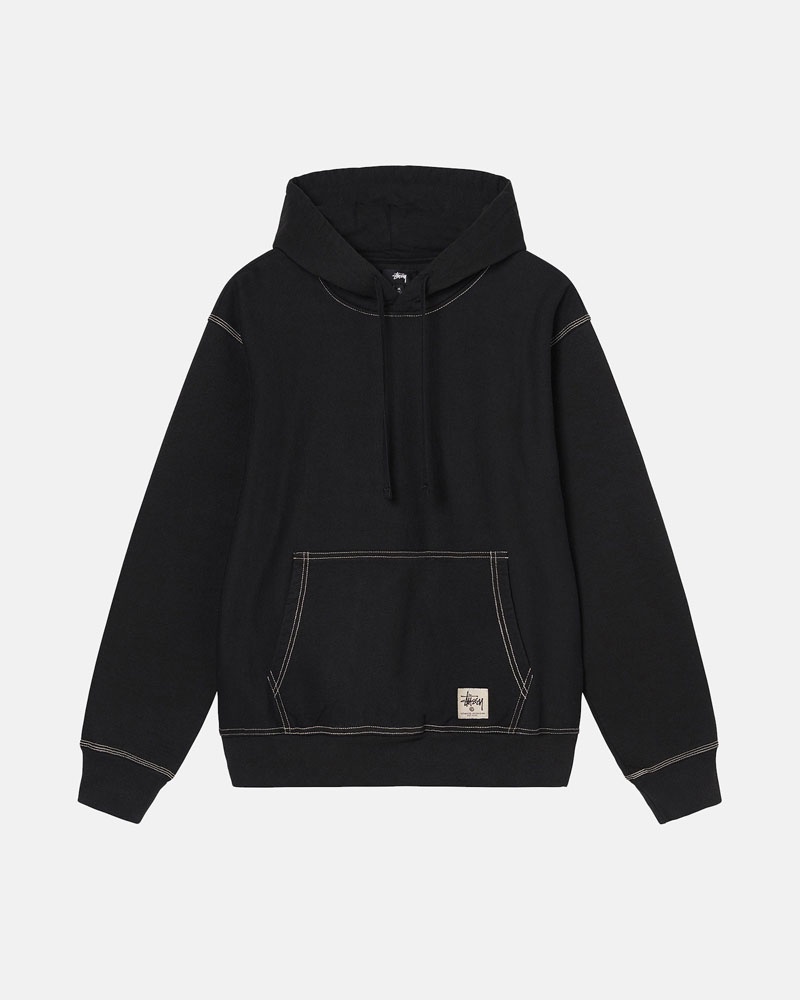 Stüssy Contrast Stitch Label Hoodie Svarta | Sverige 063BDCOGV