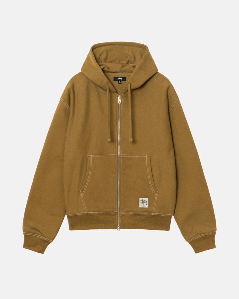 Stüssy Double Face Label Zip Hoodie Olivgröna | Sverige 261HPJIRS