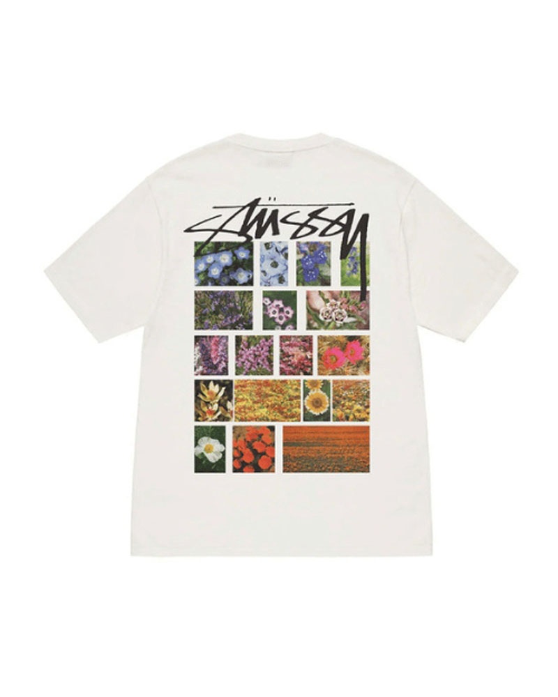 Stüssy Flower Grid Pigment Dyed T-shirt Svarta | Sverige 896JQFXLP