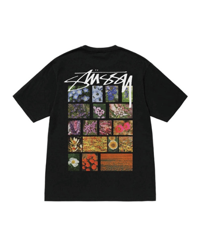 Stüssy Flower Grid Pigment Dyed T-shirt Svarta | Sverige 896JQFXLP