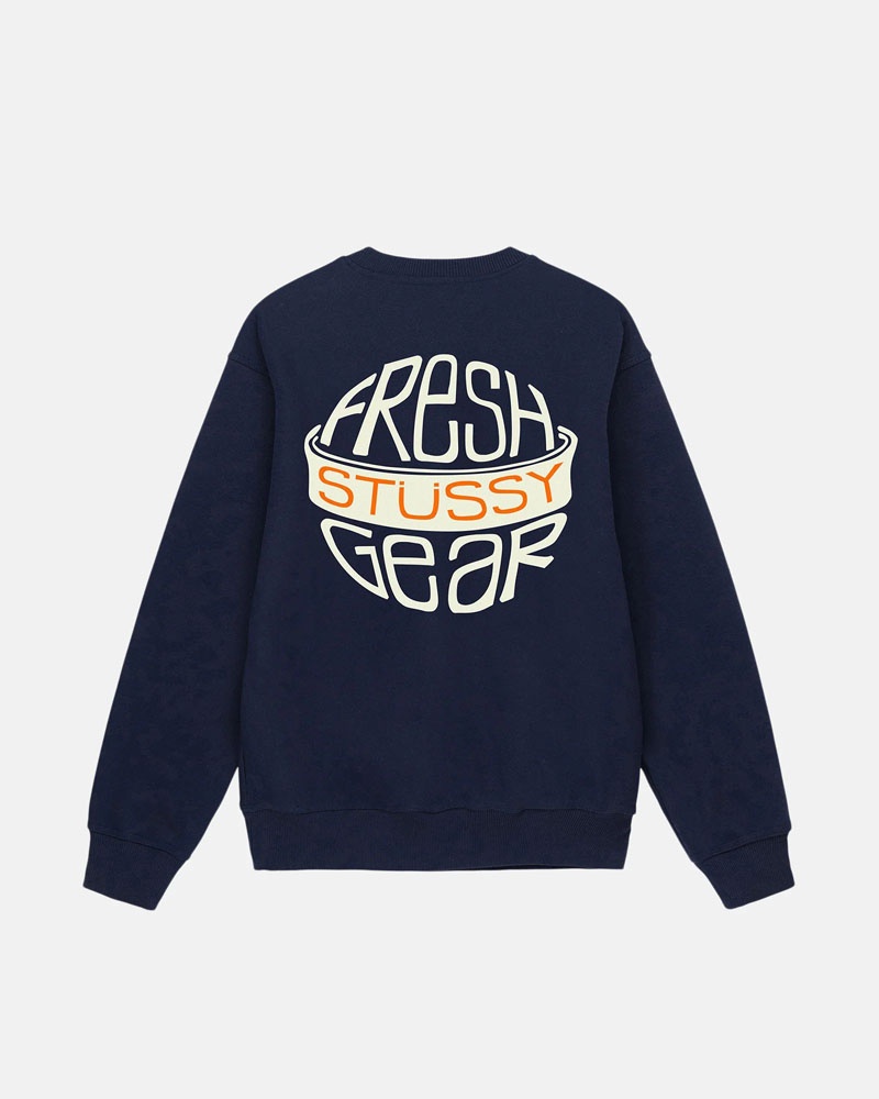 Stüssy Fresh Gear Crew Sweatshirt Blå | Sverige 257WJNOLY