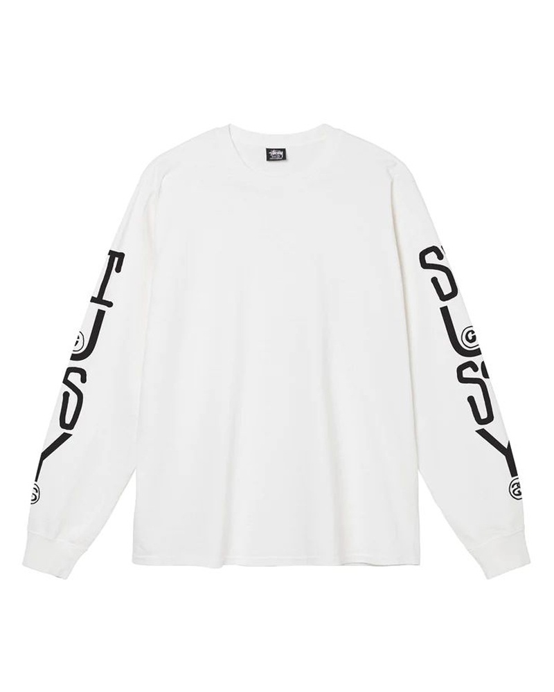 Stüssy Klassiska Stack Pigment Dyed LS Tee Sweatshirt Vita | Sverige 218VQFMCJ