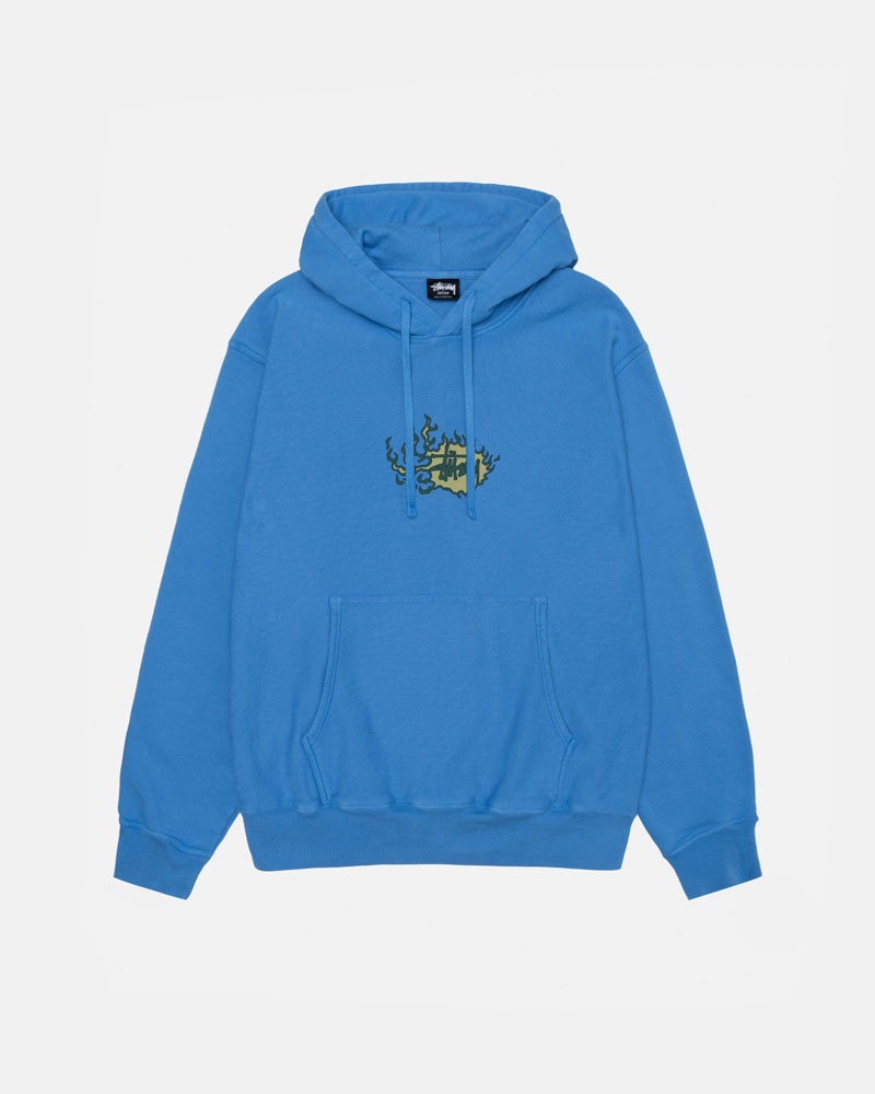 Stüssy Mosaic Dragon Pigment Dyed Hoodie Blå | Sverige 781IWAYPE