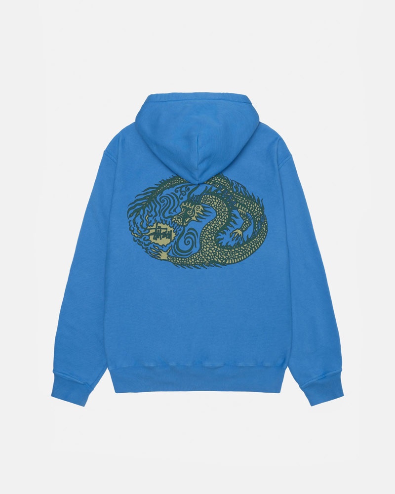 Stüssy Mosaic Dragon Pigment Dyed Hoodie Blå | Sverige 781IWAYPE