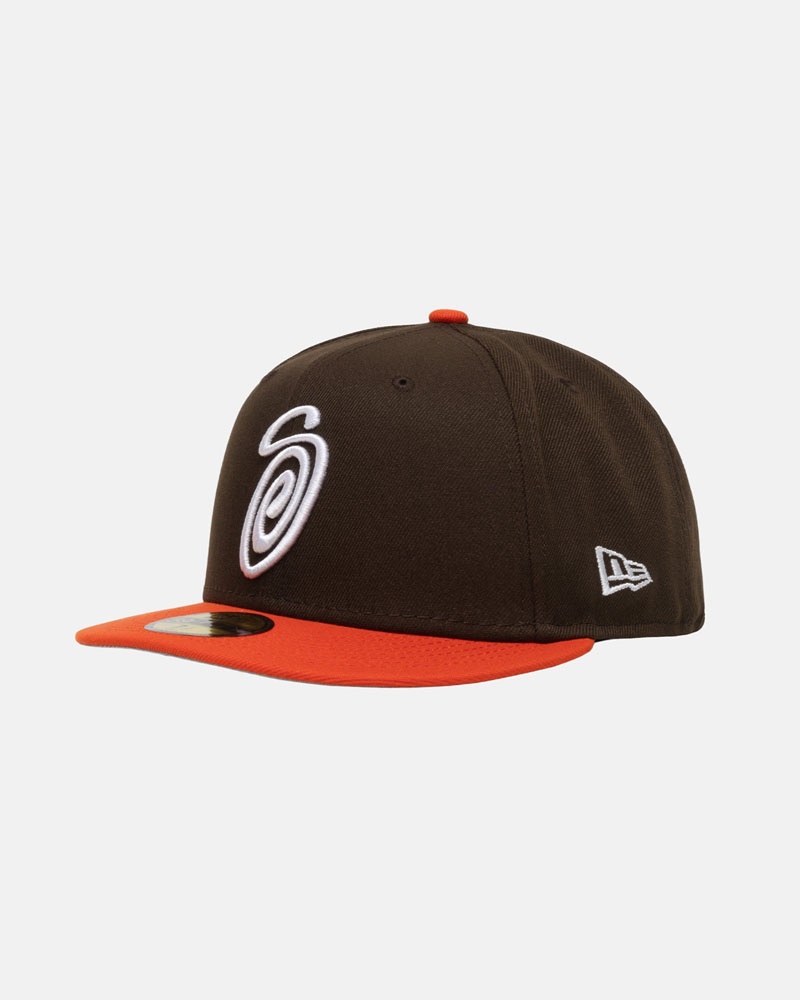 Stüssy New Era 59Fifty Curly S Kepsar Bruna Orange | Sverige 931OUKEAS