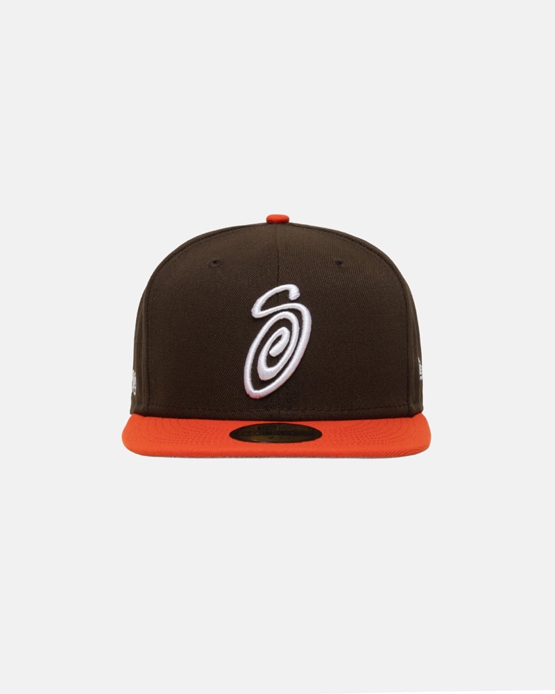 Stüssy New Era 59Fifty Curly S Kepsar Bruna Orange | Sverige 931OUKEAS