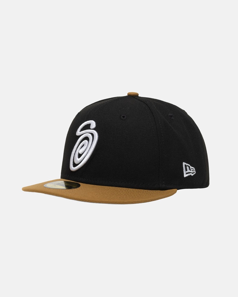 Stüssy New Era 59Fifty Curly S Kepsar Svarta Guld | Sverige 396JKVQFH