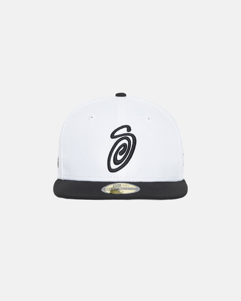 Stüssy New Era 59Fifty Curly S Kepsar Vita Svarta | Sverige 064FEJBZH