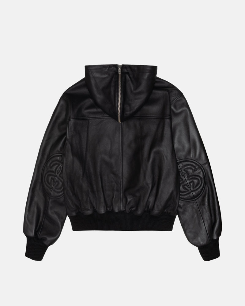 Stüssy SS Link Läder Bomber Jacka Svarta | Sverige 179PEZVRI