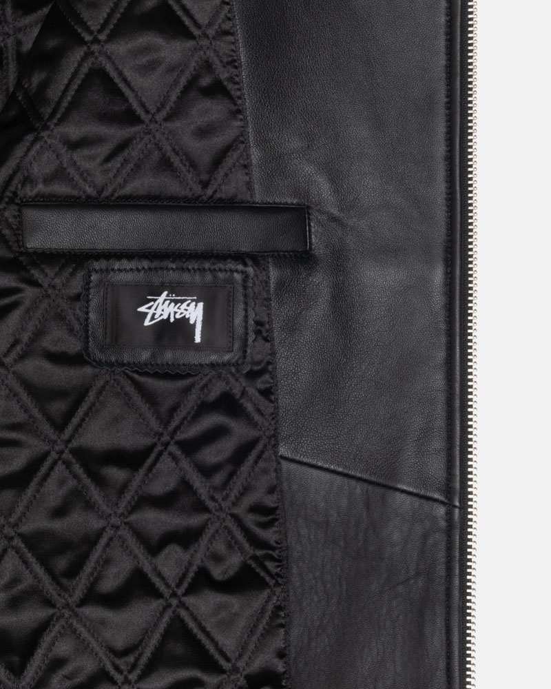 Stüssy SS Link Läder Bomber Jacka Svarta | Sverige 179PEZVRI