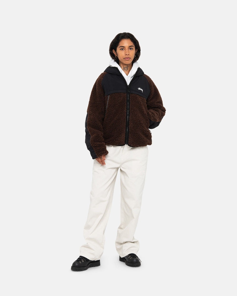 Stüssy Sherpa Paneled Hooded Jacka Bruna | Sverige 452JYVLBK