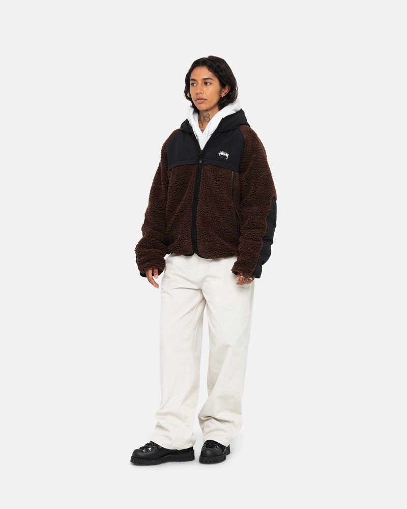 Stüssy Sherpa Paneled Hooded Jacka Bruna | Sverige 452JYVLBK