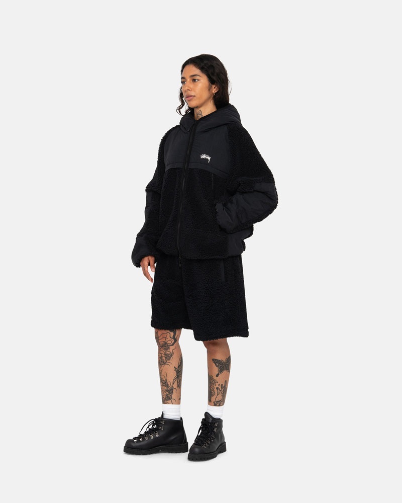 Stüssy Sherpa Paneled Hooded Jacka Svarta | Sverige 370HFUDNY