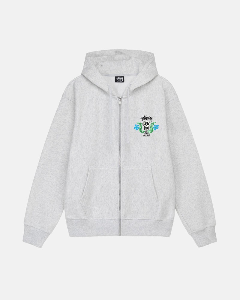 Stüssy Skull Crest Zip Hoodie Grå | Sverige 013YHNFVC